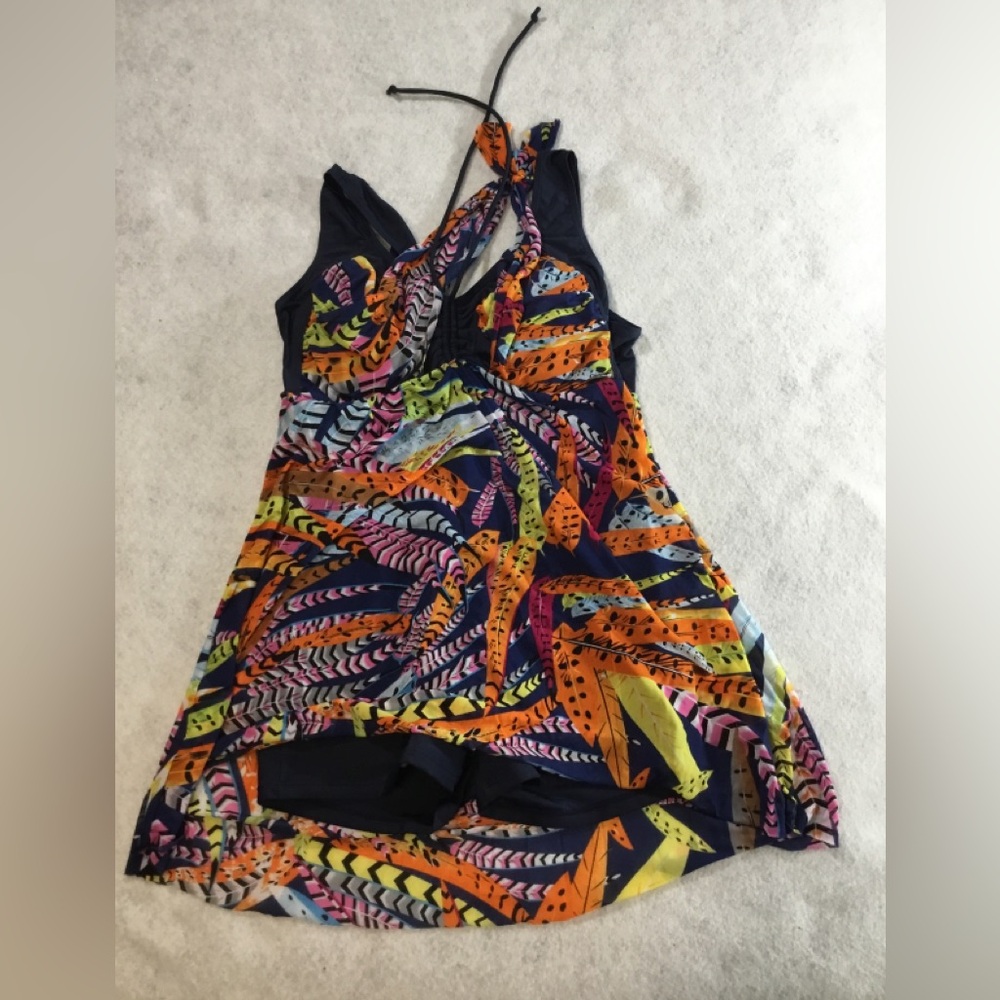 Wantdo Women’s Plus Multicolor Halter One-Piece Swimdress SZ 2XL